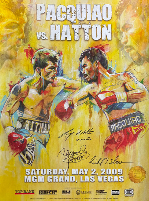 Pacquiao vs Hatton 2009 Richard T. Slone Art Poster – Signed by Ricky Hatton, Manny Pacquiao & Richard T. Slone
