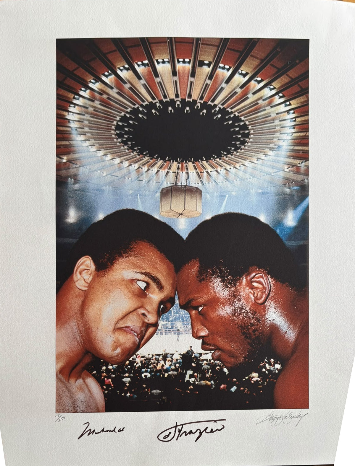 Ali v Frazier Madison Square Garden Limited Edition Print 50/250 – Signed by Muhammad Ali, Joe Frazier & George Kalinsky